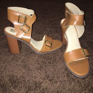 Tan strappy wedges